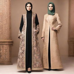 An elegant manteau design highlighting Iranian women's fashion, balancing traditional appeal with modern elements