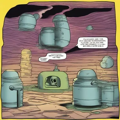 In the comic strip, the villain's lair was depicted as an underground bunker filled with mephitic gas.