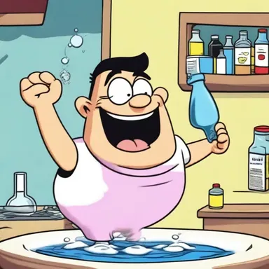 In the cartoon show, the character accidentally fell into a vat of mephitic chemicals, resulting in funny and exaggerated reactions.