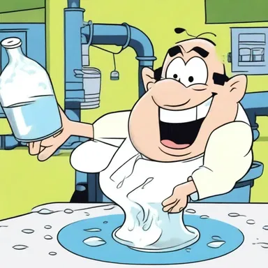 In the cartoon show, the character accidentally fell into a vat of mephitic chemicals, resulting in funny and exaggerated reactions.