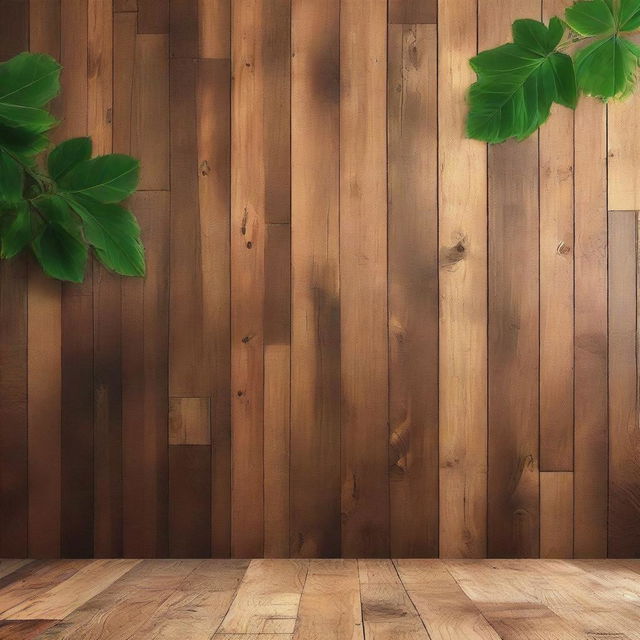 Create an advertisement for 'Background Wood', a digital background that flawlessly merges modern aesthetics with elements of nature. It should include elements like digital motifs, vibrant colors contrasting with natural wood tones, and modern design inspirations.