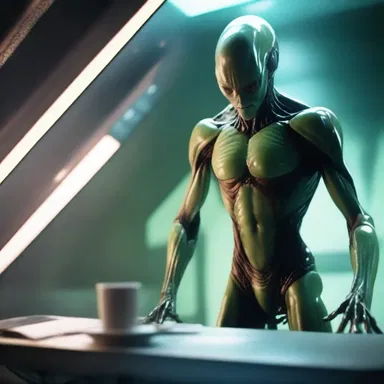 In the science fiction novel, the main character's tablemate turned out to be an alien from another planet.