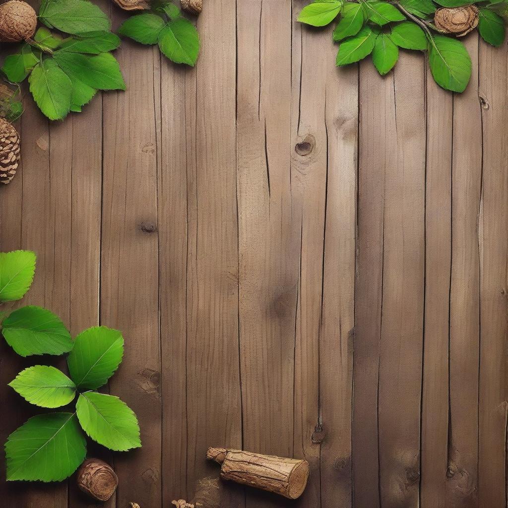 Generate a 'Background Wood' image, a digital background incorporating nature with wooden elements. It should fuse the rustic charm of wood with striking digital elements.