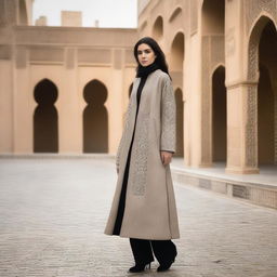 A manteau for Iranian women, blending the creativity and simplicity of Parcha design, and enriched with inspiration derived from the architectural beauty of Amir Chakhmaq Square in Yazd