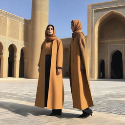 A unique manteau design for Iranian women showcasing the creativity in sewing and simplicity of fabric, drawing inspiration from the stunning architecture of Amir Chakhmaq Square in Yazd