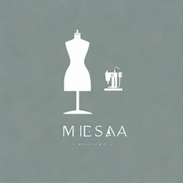 A minimalistic and simple logo design for 'Mehsa', incorporating symbols of a mannequin, needle, and sewing machine, to reflect the essence of the sewing profession