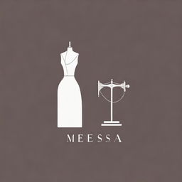 A minimalistic and simple logo design for 'Mehsa', incorporating symbols of a mannequin, needle, and sewing machine, to reflect the essence of the sewing profession