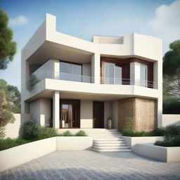 An alternative design of an Algerian house, still valued at one million Dinar, but this time exhibiting a modern architectural style integrated within its surroundings.