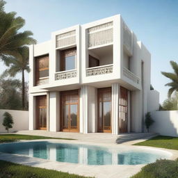 An alternative design of an Algerian house, still valued at one million Dinar, but this time exhibiting a modern architectural style integrated within its surroundings.