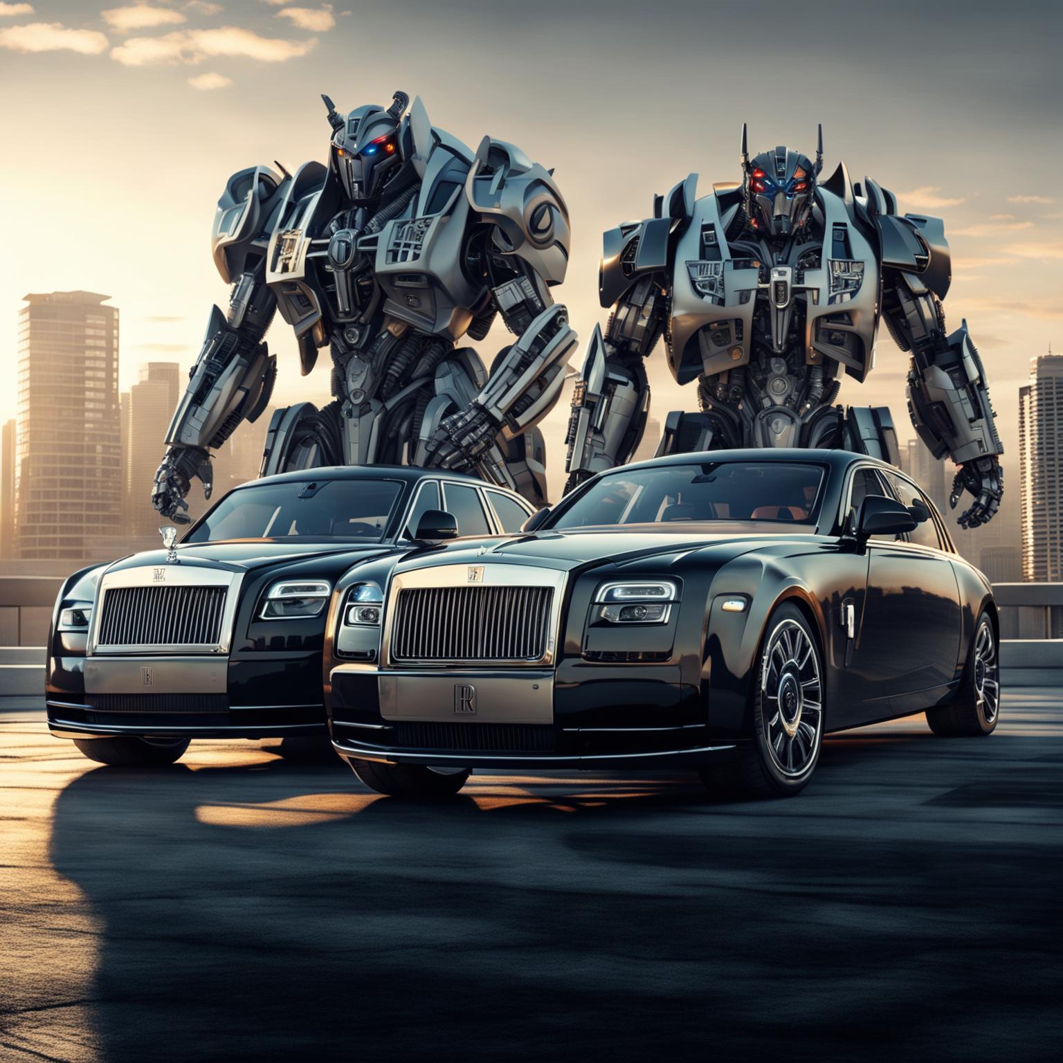 A 4K resolution digital art image showcasing Rolls-Royce cars as Transformers