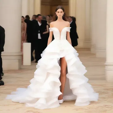 The designer's unique dress had strategically placed ruffles to deflect attention away from the waistline.