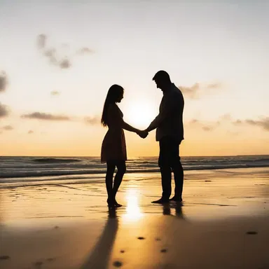As they walked along the beach at sunset, he tried to deflect her attention away from his surprise proposal.