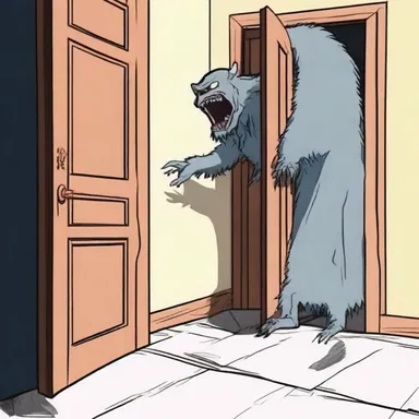 The protagonist tried to deflect the monster's attack by hiding behind a door.