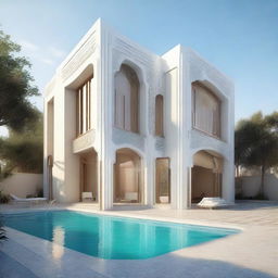 A different design for an Algerian house, still worth one million Dinar, with a 150 square meter surface. This house features an elegant outdoor swimming pool.