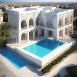 A different design for an Algerian house, still worth one million Dinar, with a 150 square meter surface. This house features an elegant outdoor swimming pool.