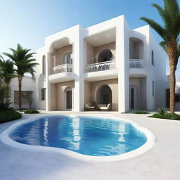 A different design for an Algerian house, still worth one million Dinar, with a 150 square meter surface. This house features an elegant outdoor swimming pool.