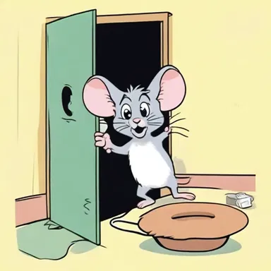 In the animated series, the mischievous mouse character hid from the cat by squeezing into a tiny glory hole, leaving the cat puzzled and frustrated.