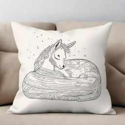 A serene individual subtly curled up in peaceful slumber, resting cozily on a pillow featuring a whimsical lama print.