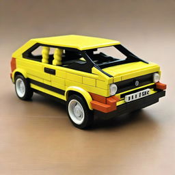 An intricately designed Lego model of a Volkswagen Golf MK2.