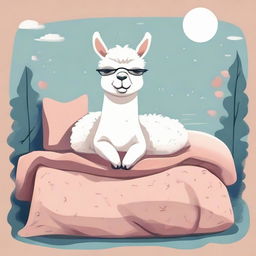 Design an attractive and playful illustration suitable for t-shirt printing, featuring an endearing alpaca in deep slumber on a human's bed.