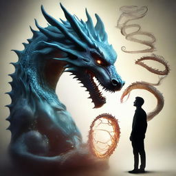 A thought-provoking representation of a genetic fusion between a human and a dragon, creating a being with characteristics of both.