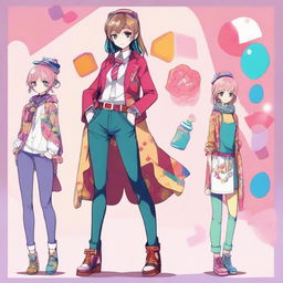 Anime style character that identifies as a femboy, dressed in stylish, age-appropriate clothing, with vibrant colors and fashionable designs.