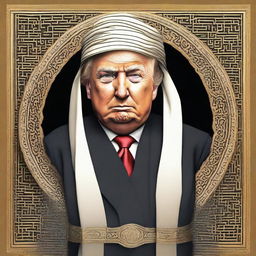 Humorous depiction of Donald Trump as a 'Mulla', styled in traditional Islamic clerical attire with characteristic features intact.