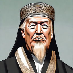 Humorous caricature of Donald Trump as a 'Mulla' with a prominent beard, dressed in traditional Islamic clerical attire.