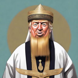 Humorous caricature of Donald Trump as a 'Mulla' with a prominent beard, dressed in traditional Islamic clerical attire.