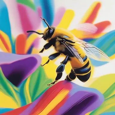 The artist used vibrant colors and shapes to capture the bombilating energy of a bee in flight.