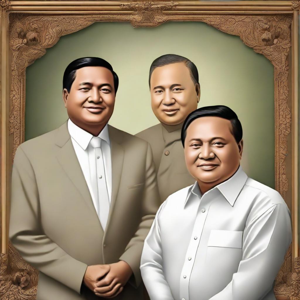 Generate a portrait of Prabowo and Gibran together in a formal setting.