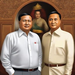 Generate a portrait of Prabowo and Gibran together in a formal setting.