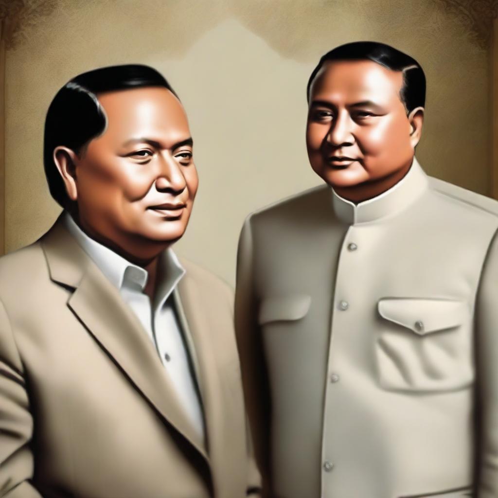 Generate a portrait of Prabowo and Gibran together in a formal setting.