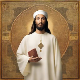 High-quality, respectful representation of Jesus Christ as an Imam, blending Christian iconography with Islamic clerical attire.