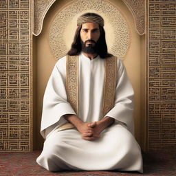 High-quality, respectful representation of Jesus Christ as an Imam, blending Christian iconography with Islamic clerical attire.