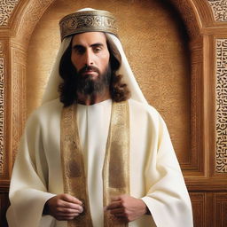 High-quality, respectful representation of Jesus Christ as an Imam, blending Christian iconography with Islamic clerical attire.