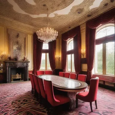 The grand hall of the luxurious mansion featured a stunning beano room, with intricate patterns and large tables for players to enjoy the game.