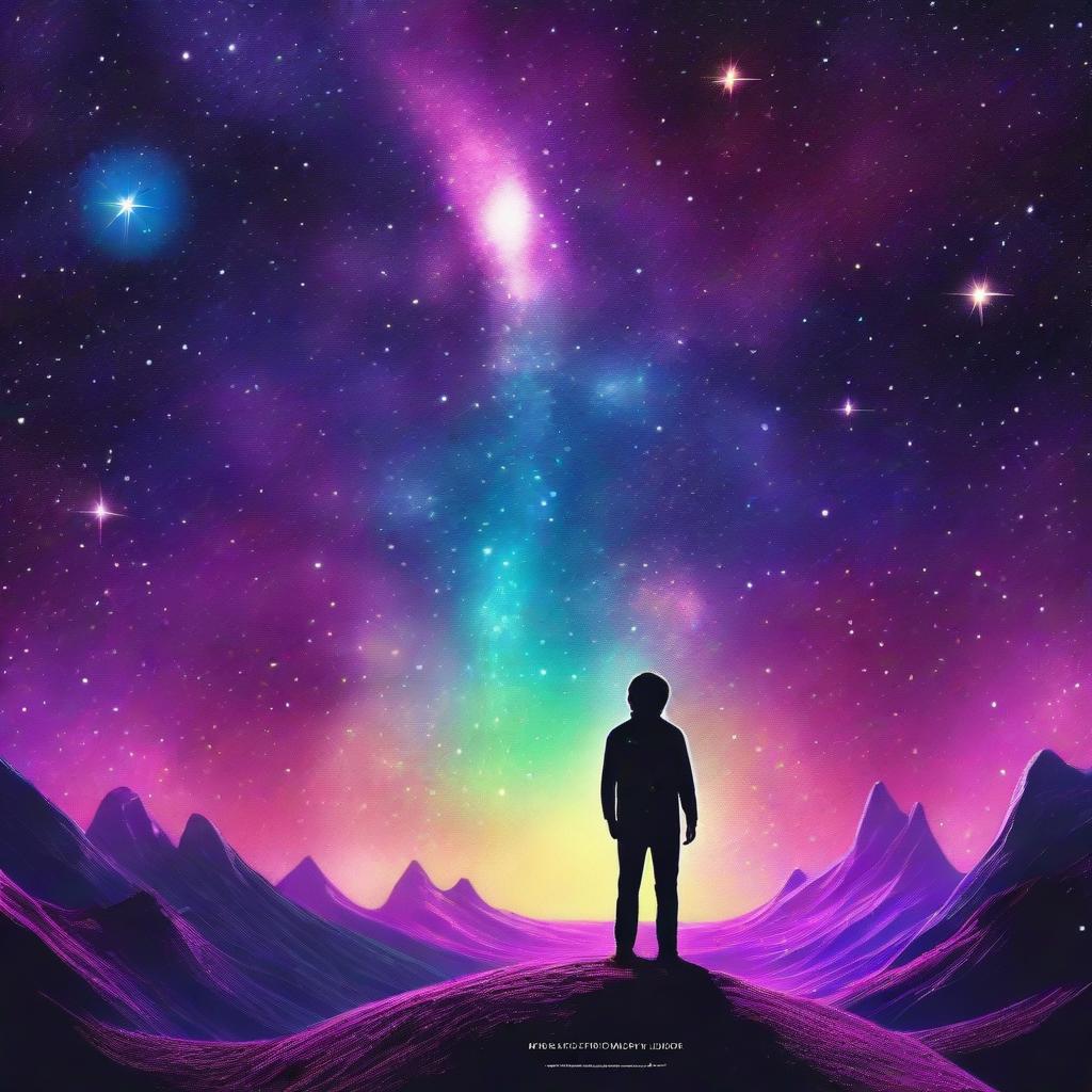 A realistic cosmic Phonk playlist album cover, set against a vivid galaxy backdrop, with an 'extra' element such as a shooting star or a strange alien structure. At the center of the scene, place a small silhouetted figure.