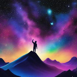 A realistic cosmic Phonk playlist album cover, set against a vivid galaxy backdrop, with an 'extra' element such as a shooting star or a strange alien structure. At the center of the scene, place a small silhouetted figure.