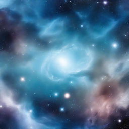 A Phonk playlist cover image radiating cosmic energy, painted in tones of blurred greyish-blue. The cosmic elements, such as distant stars, galaxies, and nebulae, should blend seamlessly, creating an engaging, dreamy scene.