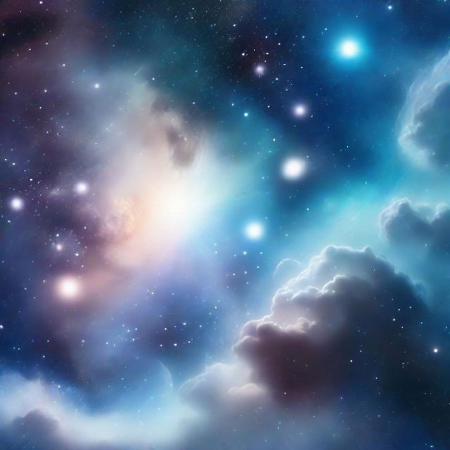 A Phonk playlist cover image radiating cosmic energy, painted in tones of blurred greyish-blue. The cosmic elements, such as distant stars, galaxies, and nebulae, should blend seamlessly, creating an engaging, dreamy scene.