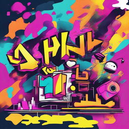 An eclectic Phonk playlist album cover. The design is an amalgamation of bright colors, edgy graffiti art, and a pulsating energy inherent in the Phonk music vibes. An abstract scene representing the unexpectedness of the genre.