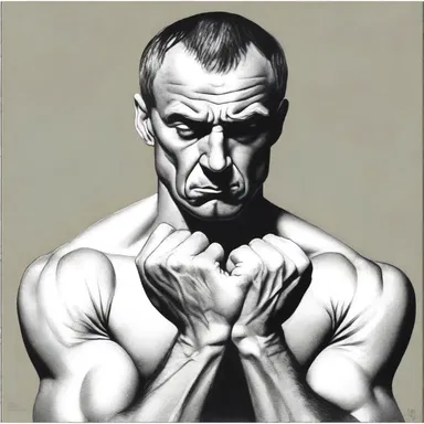 The artist depicted the peevishness of the subject by highlighting their furrowed brows and clenched fists.