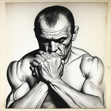 The artist depicted the peevishness of the subject by highlighting their furrowed brows and clenched fists.