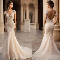 Design an incredibly beautiful dress with intricate detailing and breathtaking elegance.