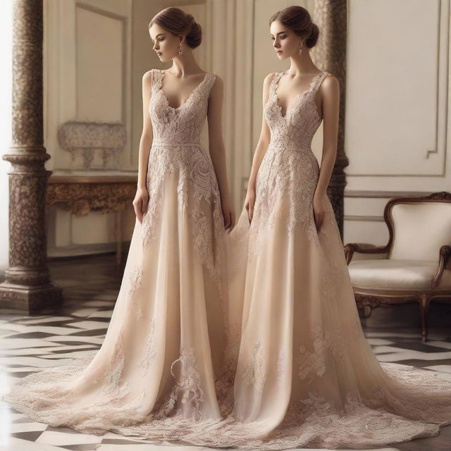 Design an incredibly beautiful dress with intricate detailing and breathtaking elegance.