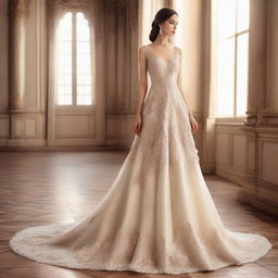 Design an incredibly beautiful dress with intricate detailing and breathtaking elegance.