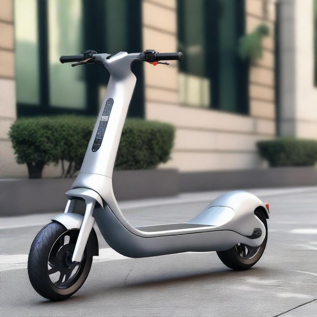 A substantially enlarged, futuristic electric scooter with cutting-edge and stylish body design.