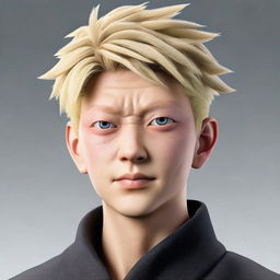 Render a lifelike human version of Gojo Satoru from Jujutsu Kaisen, retaining his distinctive features and attire.