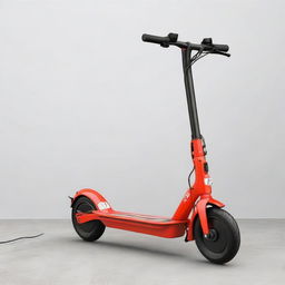 Design an electric scooter with a lightweight aluminum frame, aerodynamic and stylish look. It should be painted in vibrant colors with matte finishes for a modern aesthetic. Its ergonomic handlebars have a built-in brand logo for a cohesive identity.